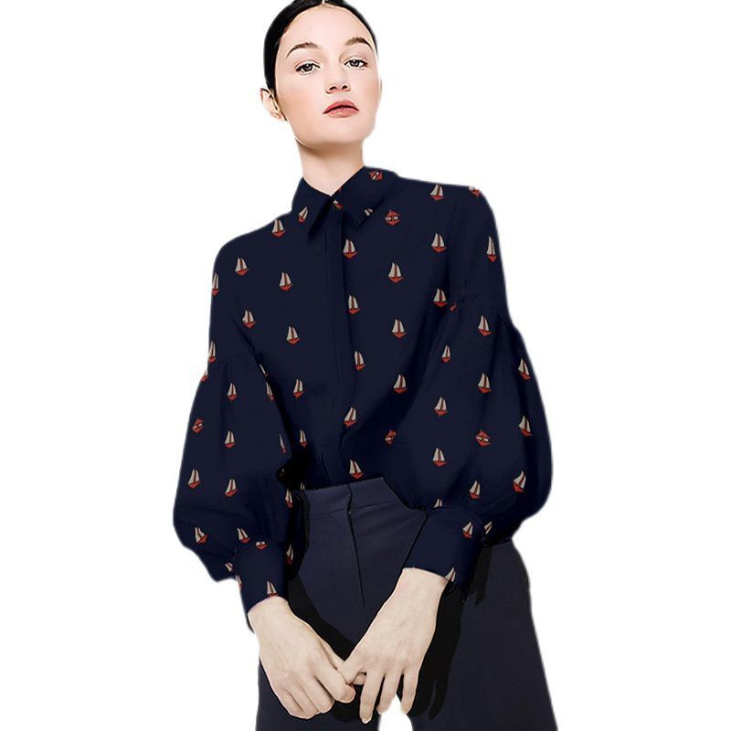 Temperamento mados marginimo palaidinė, moteriška Nauja klasikinė Žibinto rankovė Polo apykaklė Slim Office Visi tinkantys vieneiliai marškiniai