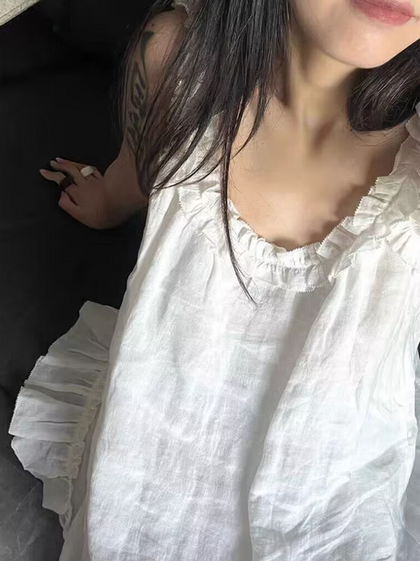 Ženske spavaćice bez rukava Bijele slatke volane Opuštene kućne vintage midi ležerne temperamentne ljetne nove korejske stilske ženske nježne
