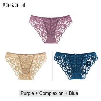 3 tk/partii Madala kõrgusega aluspüksid XL LMS Seksikas Aluspesu Lilla Sinine Must Naiste Aluspüksid Tikitud Pitspüksid Õõnes läbipaistev