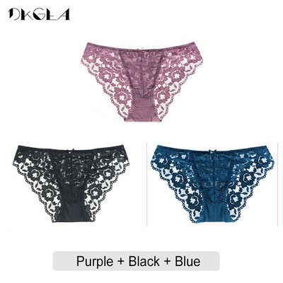 3 tk/partii Madala kõrgusega aluspüksid XL LMS Seksikas Aluspesu Lilla Sinine Must Naiste Aluspüksid Tikitud Pitspüksid Õõnes läbipaistev