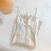 Ziedu satīna zīda naktskleita pidžamas Sieviešu seksīgi naktskrekli ar V veida kakla izgriezumu, sieviešu naktskrekli seksīgi kārdinājumi naktsveļa Elegants mājas apģērbs