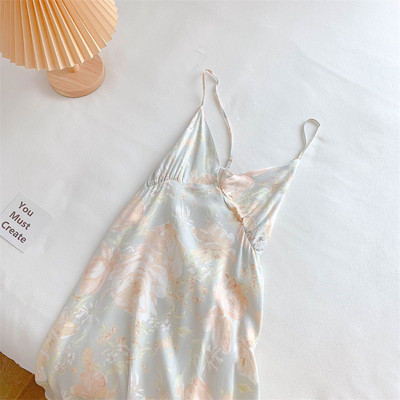 Ziedu satīna zīda naktskleita pidžamas Sieviešu seksīgi naktskrekli ar V veida kakla izgriezumu, sieviešu naktskrekli seksīgi kārdinājumi naktsveļa Elegants mājas apģērbs