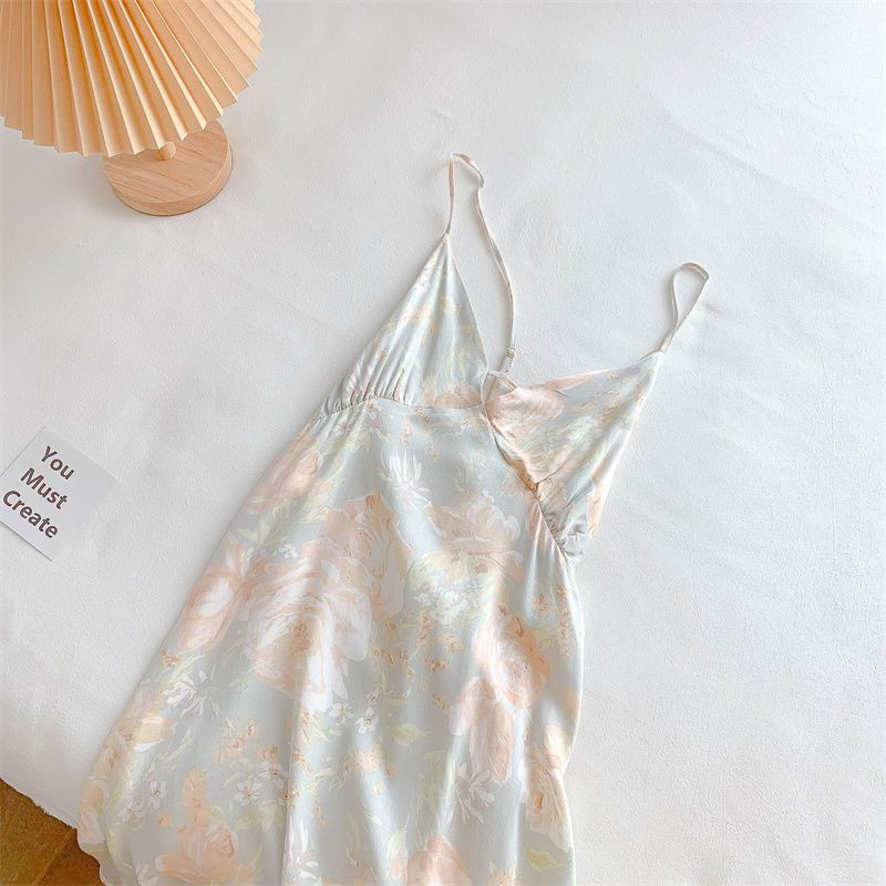 Ziedu satīna zīda naktskleita pidžamas Sieviešu seksīgi naktskrekli ar V veida kakla izgriezumu, sieviešu naktskrekli seksīgi kārdinājumi naktsveļa Elegants mājas apģērbs