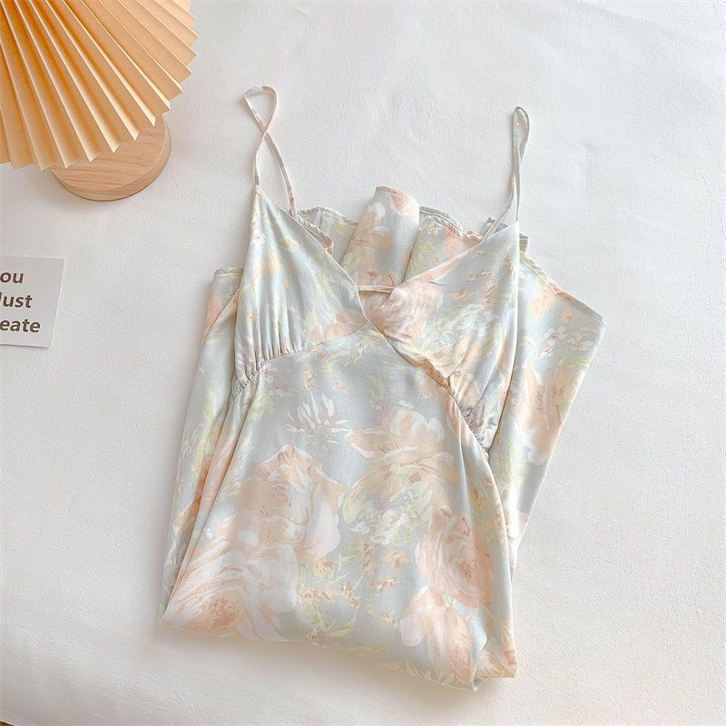 Ziedu satīna zīda naktskleita pidžamas Sieviešu seksīgi naktskrekli ar V veida kakla izgriezumu, sieviešu naktskrekli seksīgi kārdinājumi naktsveļa Elegants mājas apģērbs