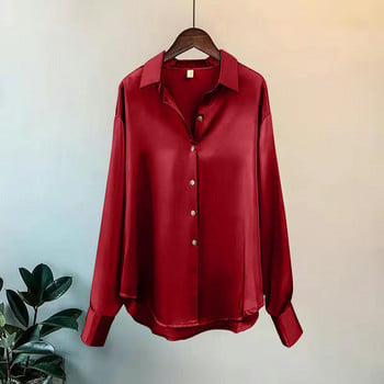 Офис дамски ризи и блузи Дамско горнище Есен Зима Корейски копчета с дълъг ръкав Елегантност Сладки ежедневни летни модни ризи