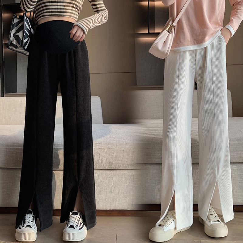 2023-as tavaszi, hosszú bő terhes női alkalmi nadrág zsebekkel elöl osztott, magas derekú kismama csizma vágott terhességi nadrág