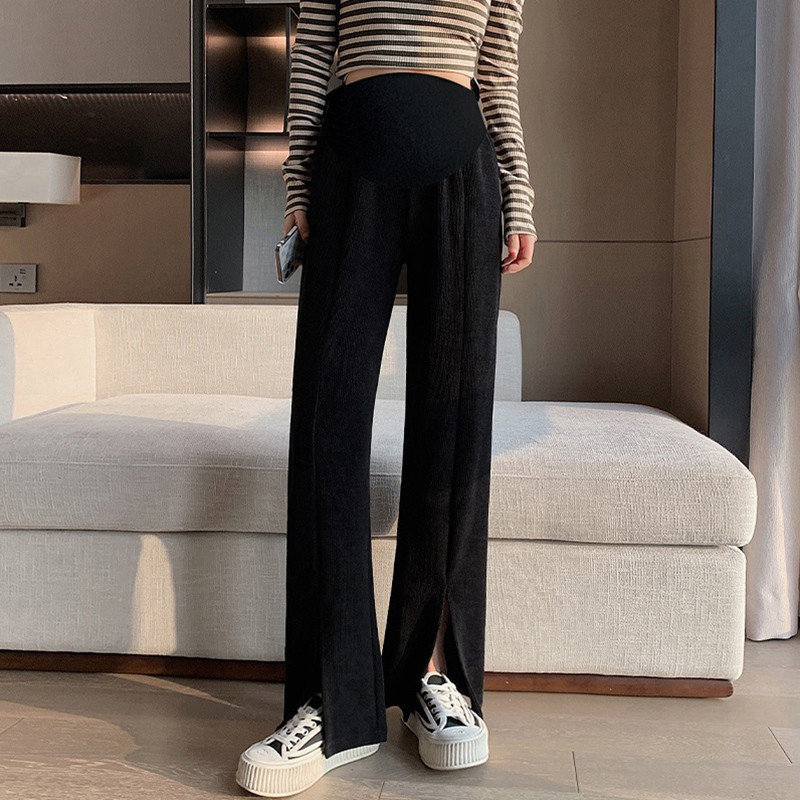 2023-as tavaszi, hosszú bő terhes női alkalmi nadrág zsebekkel elöl osztott, magas derekú kismama csizma vágott terhességi nadrág