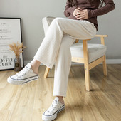 2023. Trudničke hlače širokih nogavica Plus veličine, ravne hlače za trudnice s visokim strukom Duge široke trudničke hlače od samta na trbuhu