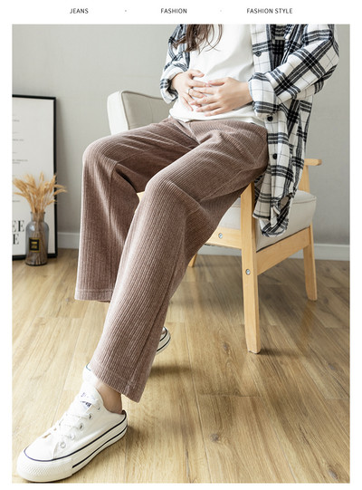 2023. Trudničke hlače širokih nogavica Plus veličine, ravne hlače za trudnice s visokim strukom Duge široke trudničke hlače od samta na trbuhu