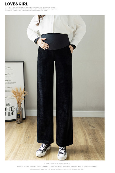 2023. Trudničke hlače širokih nogavica Plus veličine, ravne hlače za trudnice s visokim strukom Duge široke trudničke hlače od samta na trbuhu