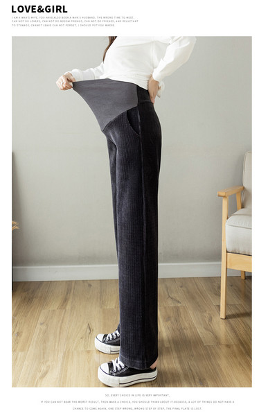 2023. Trudničke hlače širokih nogavica Plus veličine, ravne hlače za trudnice s visokim strukom Duge široke trudničke hlače od samta na trbuhu