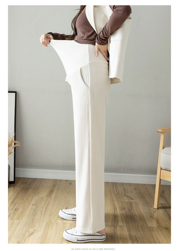 2023. Trudničke hlače širokih nogavica Plus veličine, ravne hlače za trudnice s visokim strukom Duge široke trudničke hlače od samta na trbuhu