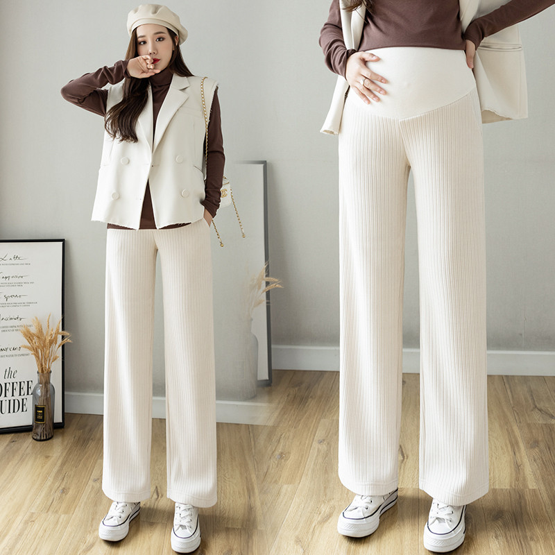 2023. Trudničke hlače širokih nogavica Plus veličine, ravne hlače za trudnice s visokim strukom Duge široke trudničke hlače od samta na trbuhu
