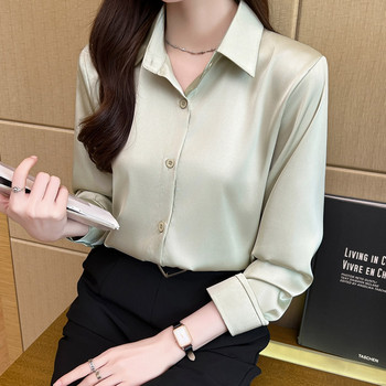Дамски блузи Професионална риза Едноцветна елегантна модна блуза Пролетна нова бизнес ежедневна риза против бръчки, която не се глади