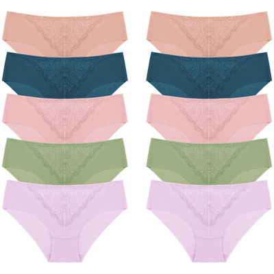 BZEL 10 tk/komplekt naiste aluspüksid peen, magus pits aluspesu Seksikas pesu siidist satiinist püksikud, mugav hingav aluspüks
