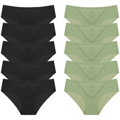 BZEL 10 tk/komplekt naiste aluspüksid peen, magus pits aluspesu Seksikas pesu siidist satiinist püksikud, mugav hingav aluspüks