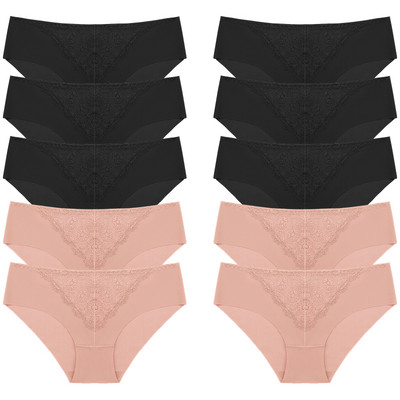 BZEL 10 tk/komplekt naiste aluspüksid peen, magus pits aluspesu Seksikas pesu siidist satiinist püksikud, mugav hingav aluspüks