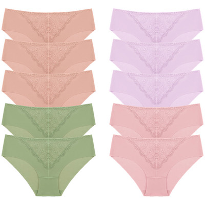 BZEL 10 tk/komplekt naiste aluspüksid peen, magus pits aluspesu Seksikas pesu siidist satiinist püksikud, mugav hingav aluspüks