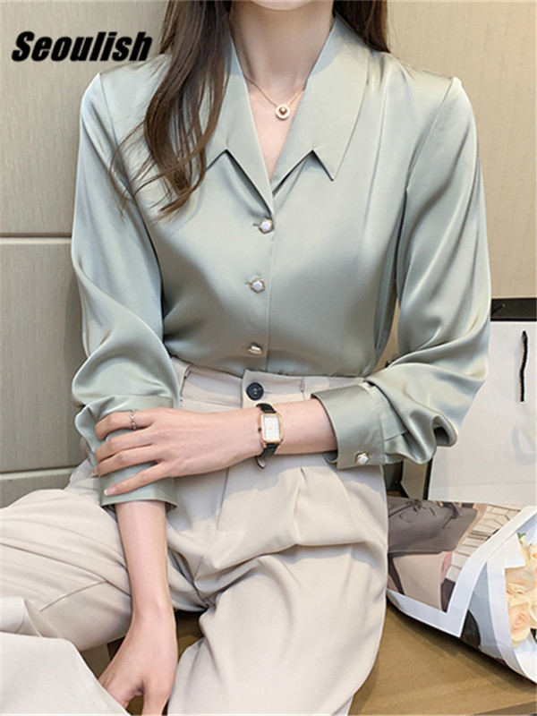 Szöuli őszi, téli koreai foltos női blúz 2023 új, hosszú ujjú, lehajtható gallérral Alkalmi bő irodai ingek Felsők Női