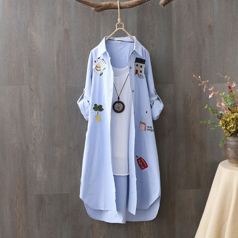 Sieviešu kokvilnas izšuvumi brīvi, gari balti krekli 2023. gada pavasaris, rudens, jauns ikdienas biroja sieviešu blūze sievietēm