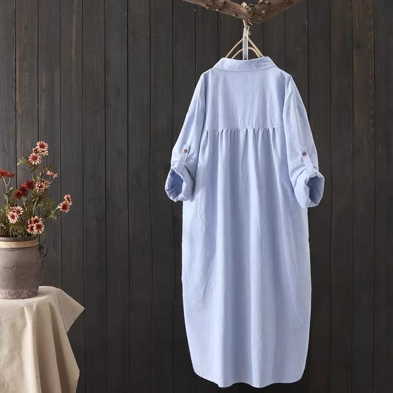 Sieviešu kokvilnas izšuvumi brīvi, gari balti krekli 2023. gada pavasaris, rudens, jauns ikdienas biroja sieviešu blūze sievietēm