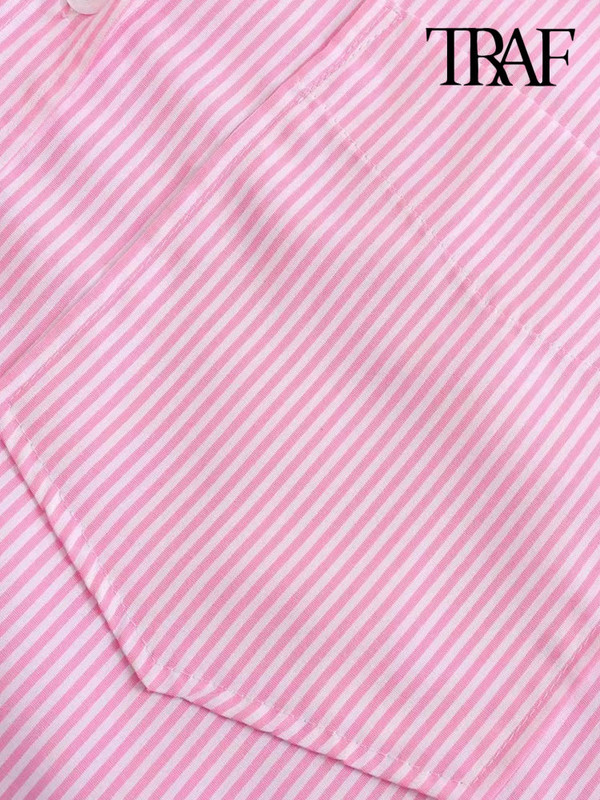 TRAF-triibulised taskuga särgid naistele, pikkade varrukatega, nööpidega pluusid, šikid topid, naiste mood