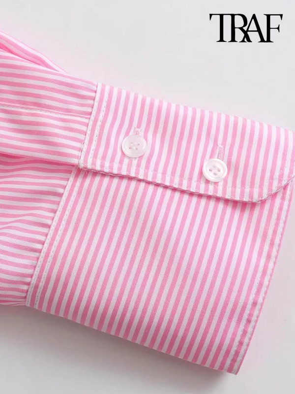 TRAF-triibulised taskuga särgid naistele, pikkade varrukatega, nööpidega pluusid, šikid topid, naiste mood