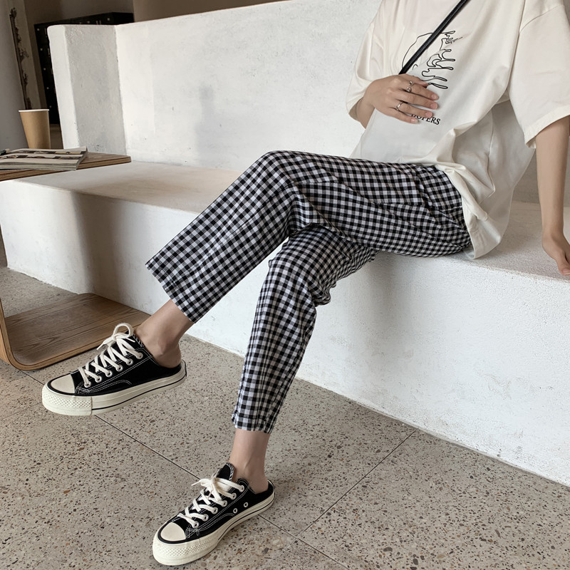 Vékony nyári kismama kockás nadrág, magas derekú, állítható, terhes nő impregnált nadrág Divat Terhesség Haren nadrág nagykereskedés