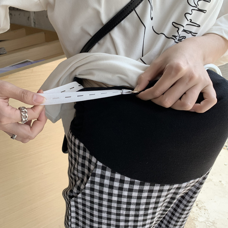 Vékony nyári kismama kockás nadrág, magas derekú, állítható, terhes nő impregnált nadrág Divat Terhesség Haren nadrág nagykereskedés