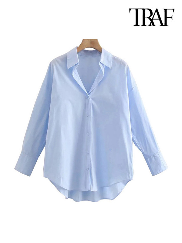 TRAF naiste moerõivad kontorirõivad lahtised popliinist soliidsed särgid, vintage pikkade varrukatega nööpidega vabaaja naiste pluusid pluusid šikid topid