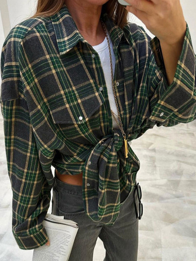 Mueyaruho 2023 Ženska zimska vintage prevelika karirana košulja, jesenska debela klasična bluza dugih rukava, ženska