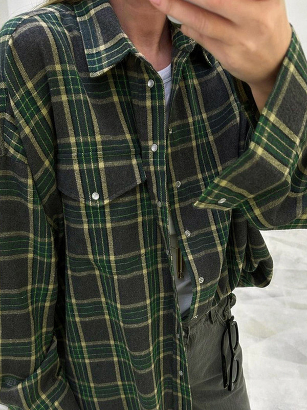 Mueyaruho 2023 Ženska zimska vintage prevelika karirana košulja, jesenska debela klasična bluza dugih rukava, ženska