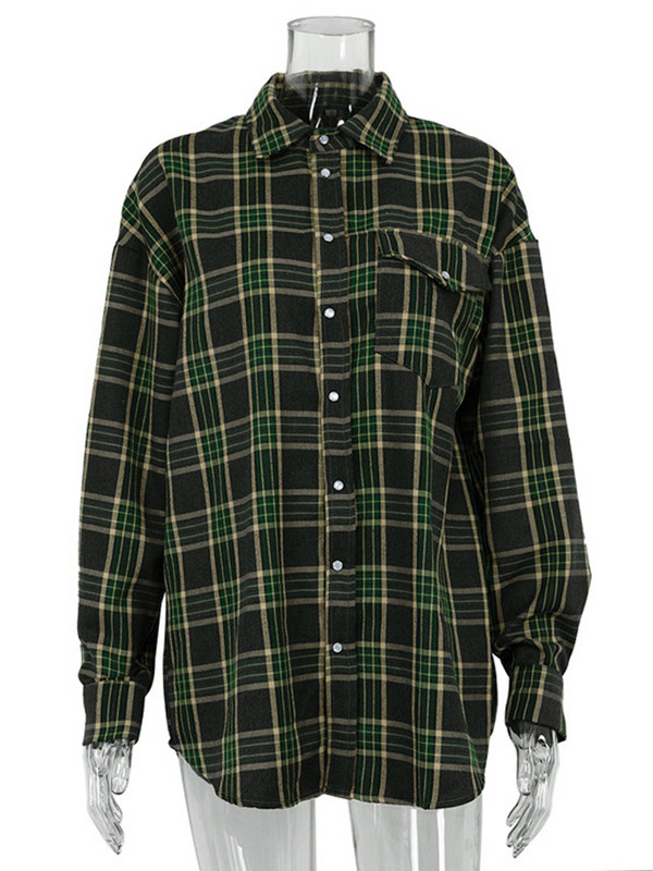 Mueyaruho 2023 Ženska zimska vintage prevelika karirana košulja, jesenska debela klasična bluza dugih rukava, ženska