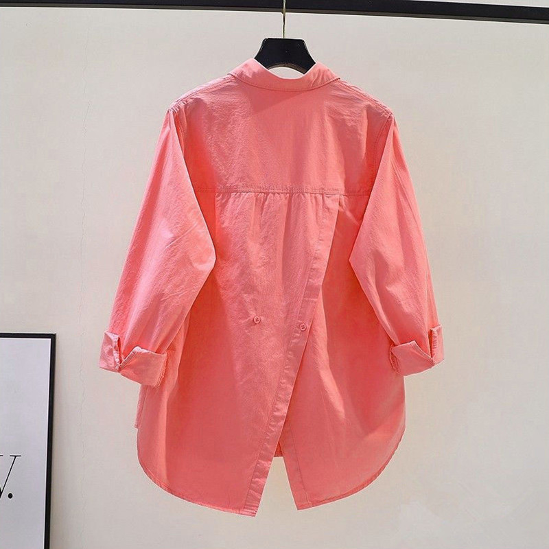 Sieviešu vienkārša gadījuma asimetriska lielizmēra kokvilnas poga uz augšu, tunikas krekli ar garām piedurknēm, masīva ielas apģērba augšējā blūze Blusas Mujer