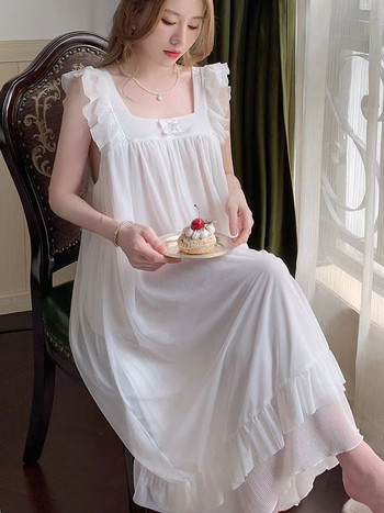 Νυχτικά Γυναικεία Λευκή Πριγκίπισσα Απαλά Αμάνικα Καλοκαιρινά Βολάν Αισθητικά Σχεδιασμένα Κομψά Πυζά Smooth Γυναικεία Κομψά Μαλακά