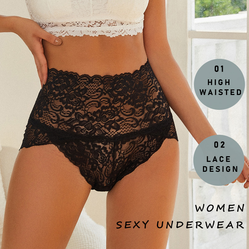 5gab. Ziedu, seksīgas mežģīņu sieviešu apakšbikses ar augstu vidukli, elpojošas ķemmīšgliemeņu apdares, elastīgas sieviešu biksītes, ērtas, intīmas sievietes