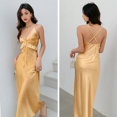 Burgundia Chemise öösärgid Naiste Seksikas, pikk lõhestatud sukkadega öösärk Magamisriided Kevadsuvi Satiinist öösärgid lahtised kodukandmine