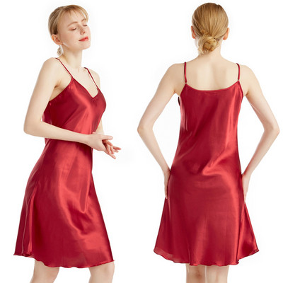 Burgundia Chemise öösärgid Naiste Seksikas, pikk lõhestatud sukkadega öösärk Magamisriided Kevadsuvi Satiinist öösärgid lahtised kodukandmine