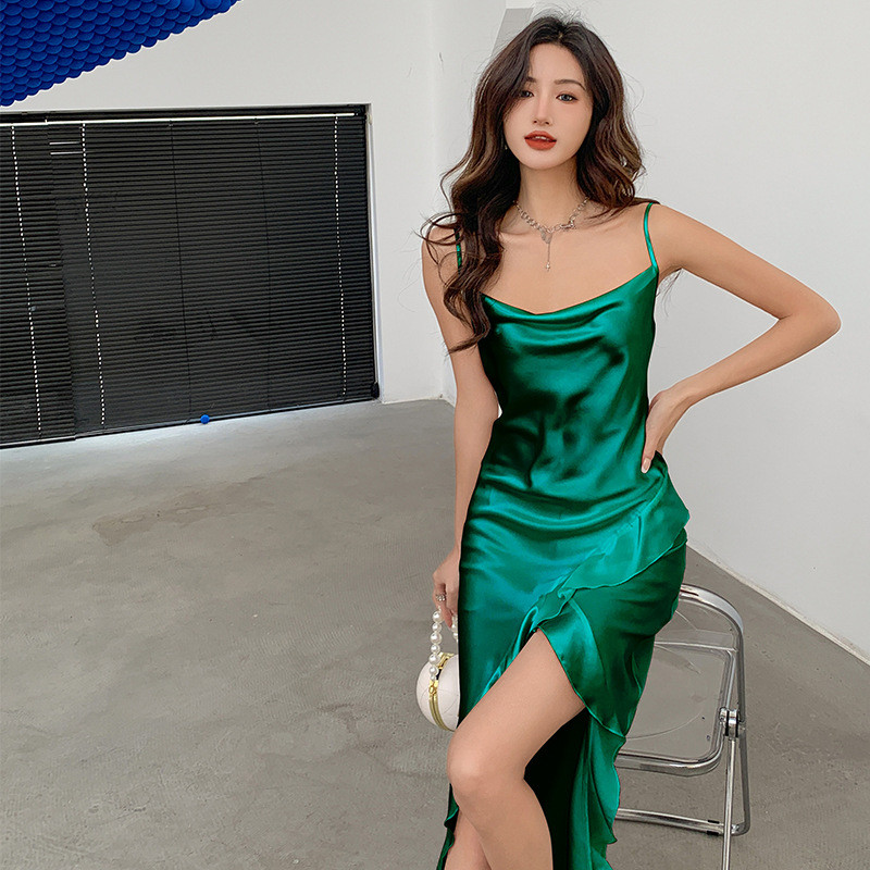 Burgundia Chemise öösärgid Naiste Seksikas, pikk lõhestatud sukkadega öösärk Magamisriided Kevadsuvi Satiinist öösärgid lahtised kodukandmine