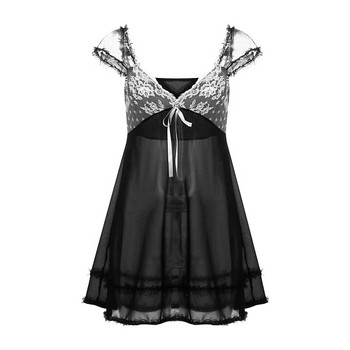 Dourbesty Y2K Fairycore Vintage Φόρεμα Kawaii Συνονθύλευμα Διχτυωτό Δαντέλα Σέξι βολάν με λαιμόκοψη σε γραμμή Α Φόρεμα Goth Grunge της δεκαετίας του 2000