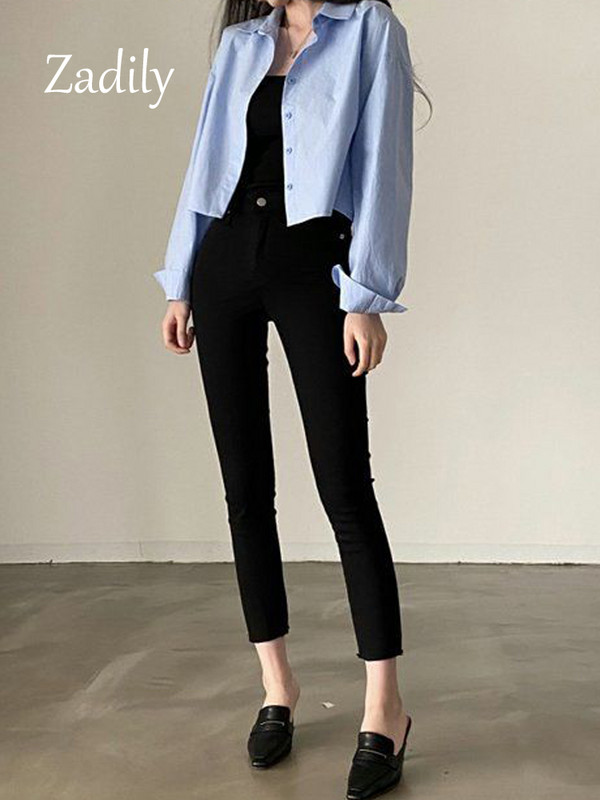 Zadily 2023 tavaszi új alkalmi, hosszú ujjú női fehér ing koreai stílusú tömör gombos hasított női vágás felsők blúz parti ruházat