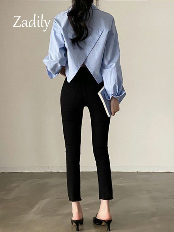 Zadily 2023 tavaszi új alkalmi, hosszú ujjú női fehér ing koreai stílusú tömör gombos hasított női vágás felsők blúz parti ruházat