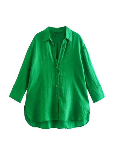 TRAF Sieviešu mode ar ventilācijas atverēm sānos Asimetriski brīvi krekli Vintage ar garām piedurknēm priekšpusē pogas Sieviešu blūzes Eleganti topi