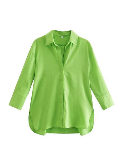 TRAF Sieviešu mode ar ventilācijas atverēm sānos Asimetriski brīvi krekli Vintage ar garām piedurknēm priekšpusē pogas Sieviešu blūzes Eleganti topi