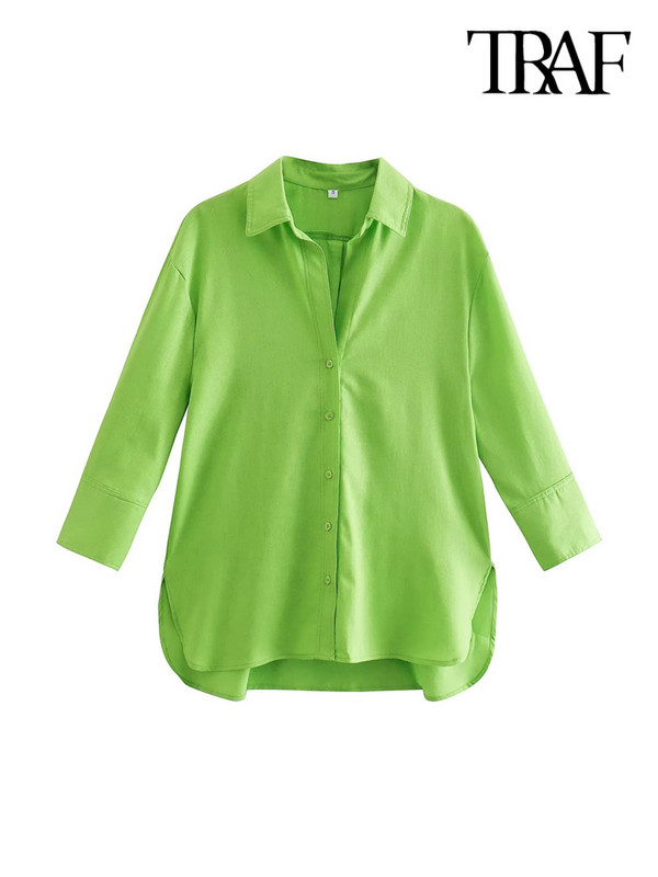 TRAF Sieviešu mode ar ventilācijas atverēm sānos Asimetriski brīvi krekli Vintage ar garām piedurknēm priekšpusē pogas Sieviešu blūzes Eleganti topi