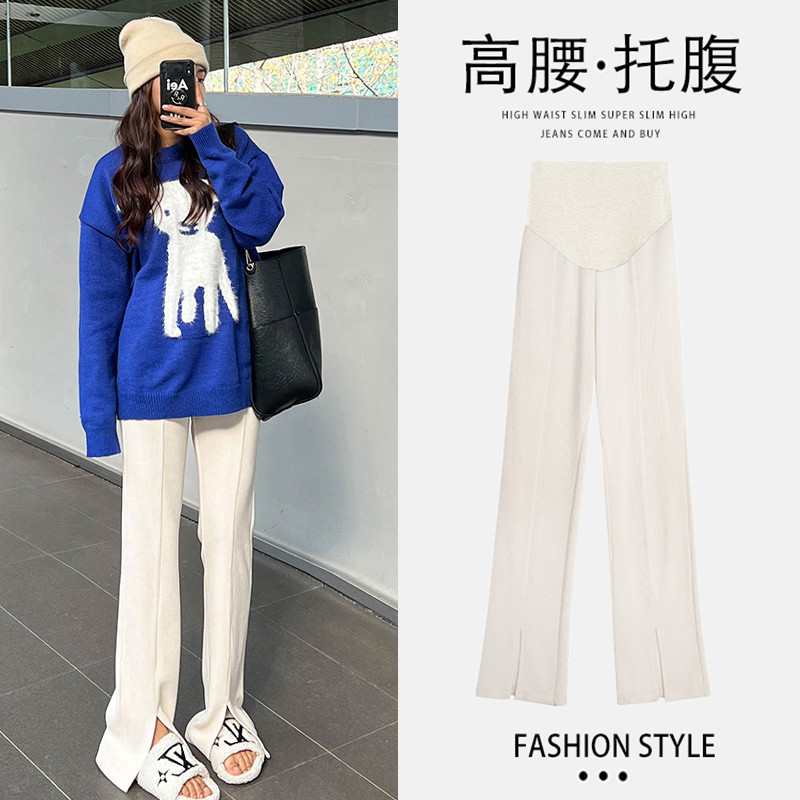 Rudens un ziemas grūtniecēm ērtas bikses ar vēderu priekšpusē ar augstu vidukli Grūtnieču vēderbikses Biroja dāmu apģērbi