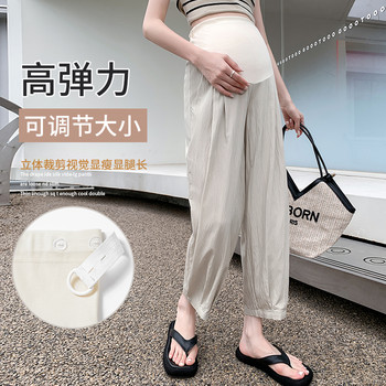 Летни модни дрехи за бременни жени Свободни ежедневни готини панталони за бременни Empire с дължина до глезена Плисирани панталони за бременност M-3XL