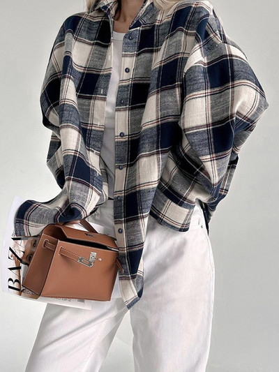 OOTN vanaaegsed ruudulised pikkade varrukatega särgid, naiste sügiskontor, ühe rinnaga pluus, mood, vabaaja 2024. aasta topp.