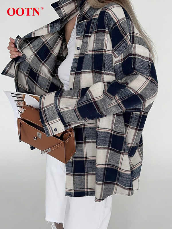 OOTN vanaaegsed ruudulised pikkade varrukatega särgid, naiste sügiskontor, ühe rinnaga pluus, mood, vabaaja 2024. aasta topp.
