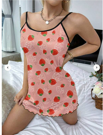 Strawberry Print Nightdress Split Thigh Nighties Skinny γυναικεία νυχτικά Άνετα ξαπλώστρες καλοκαιρινά υπνοδωμάτια